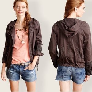 Anthro HEI Faroe Hooded Lace Crochet Trim Utility Jacket Brown Medium Women’s